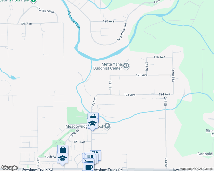 map of restaurants, bars, coffee shops, grocery stores, and more near 12455 241 Street in Maple Ridge