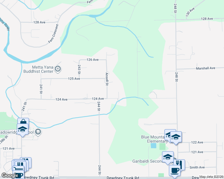 map of restaurants, bars, coffee shops, grocery stores, and more near 12440 Ansell Street in Maple Ridge