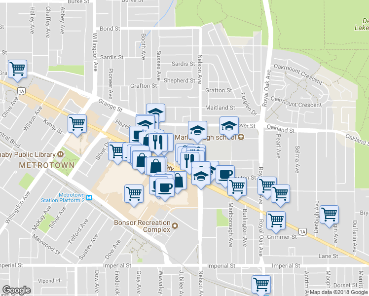 map of restaurants, bars, coffee shops, grocery stores, and more near in Burnaby