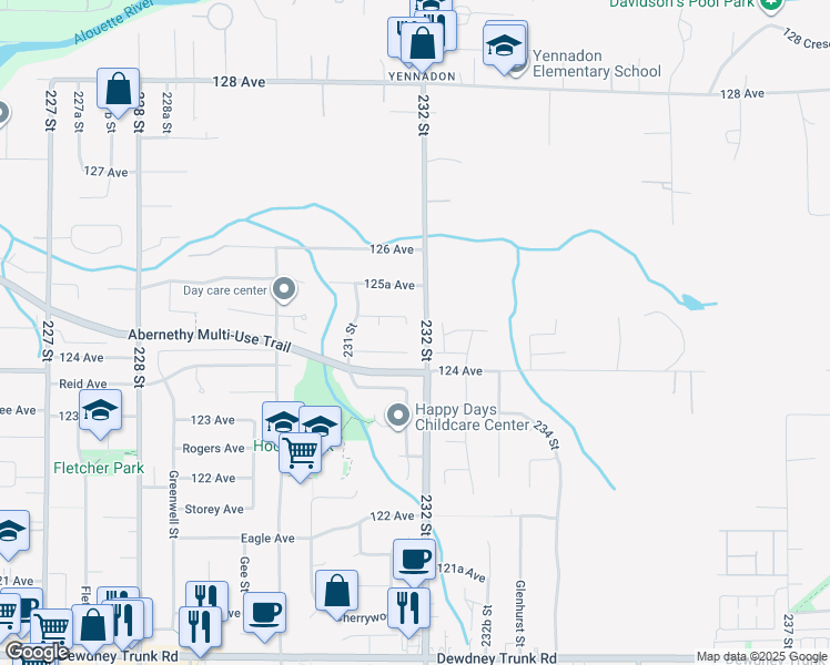 map of restaurants, bars, coffee shops, grocery stores, and more near 12466 231B Street in Maple Ridge