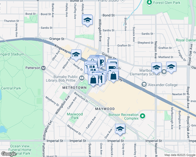 map of restaurants, bars, coffee shops, grocery stores, and more near 6080 McKay Avenue in Burnaby
