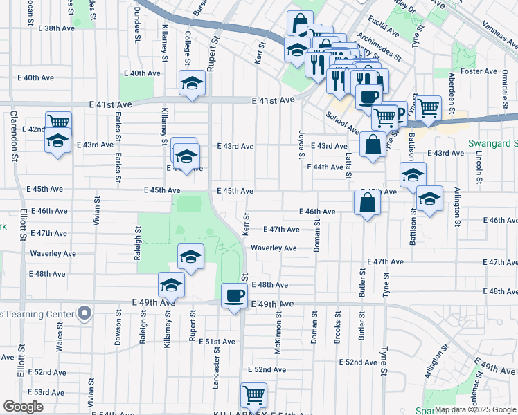 map of restaurants, bars, coffee shops, grocery stores, and more near 3121 East 46th Avenue in Vancouver