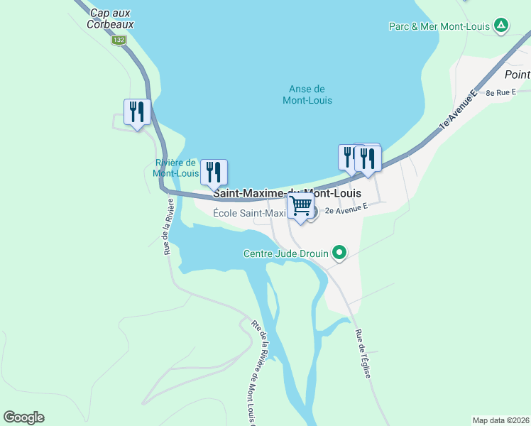 map of restaurants, bars, coffee shops, grocery stores, and more near 6 1re Rue Ouest in Mont-Louis