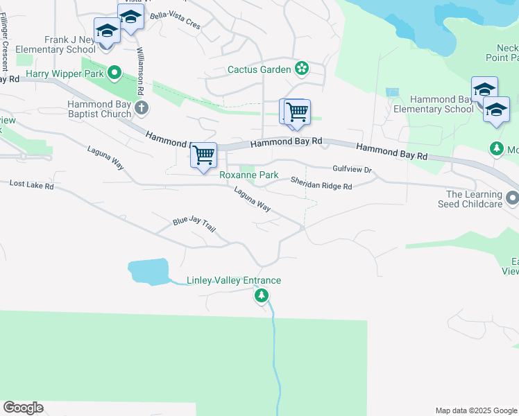 map of restaurants, bars, coffee shops, grocery stores, and more near 4821 Laguna Way in Nanaimo