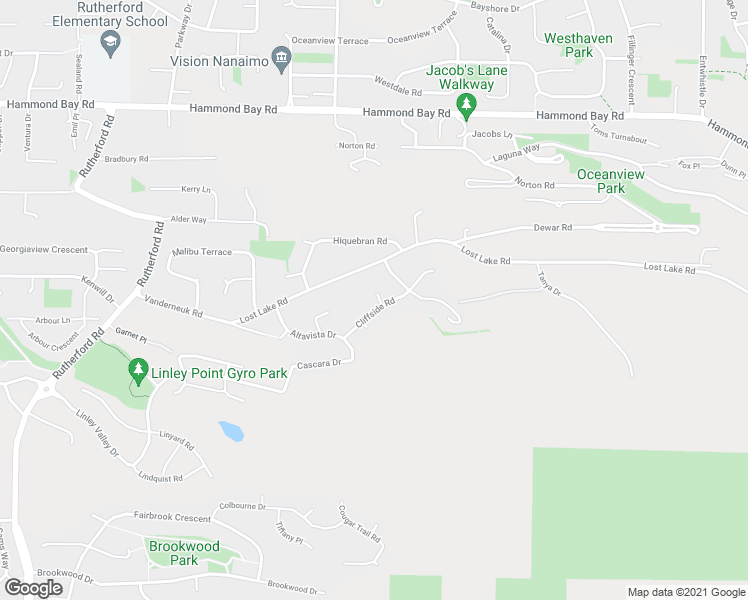 map of restaurants, bars, coffee shops, grocery stores, and more near 5534 Cliffside Road in Nanaimo
