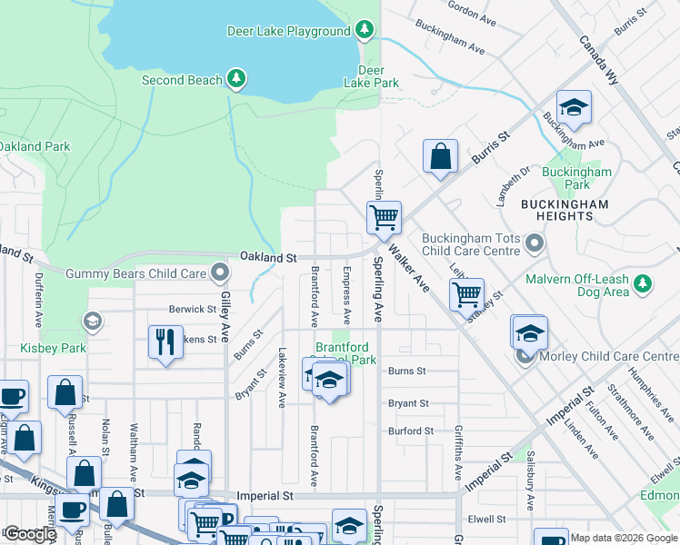 map of restaurants, bars, coffee shops, grocery stores, and more near 6061 Empress Avenue in Burnaby