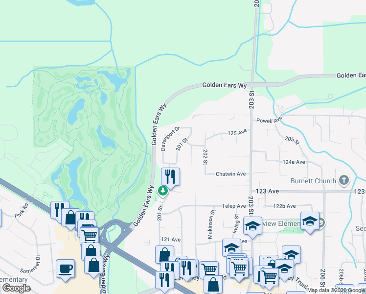 map of restaurants, bars, coffee shops, grocery stores, and more near in Maple Ridge
