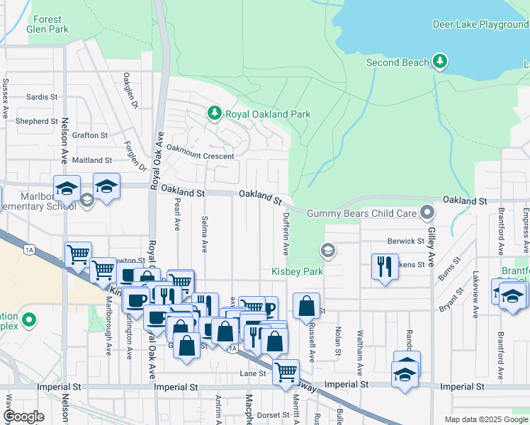 map of restaurants, bars, coffee shops, grocery stores, and more near 6070 Elgin Avenue in Burnaby