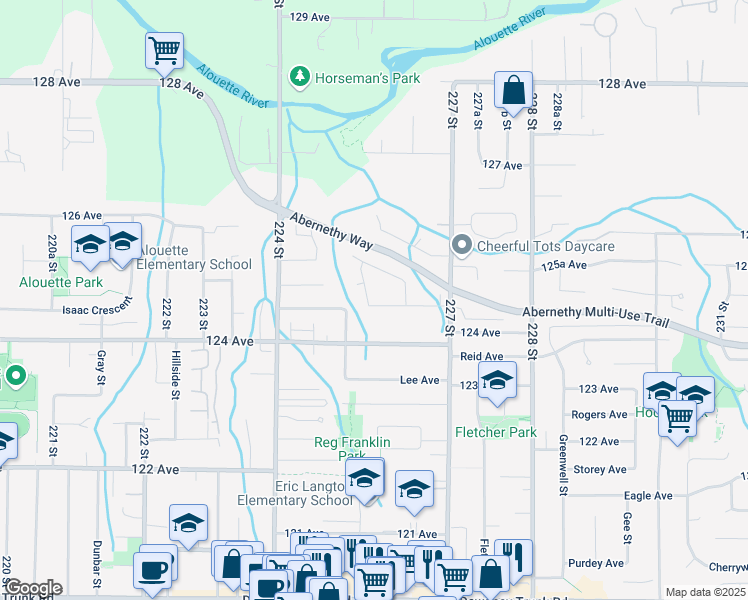 map of restaurants, bars, coffee shops, grocery stores, and more near 22641 Kendrick Loop in Maple Ridge