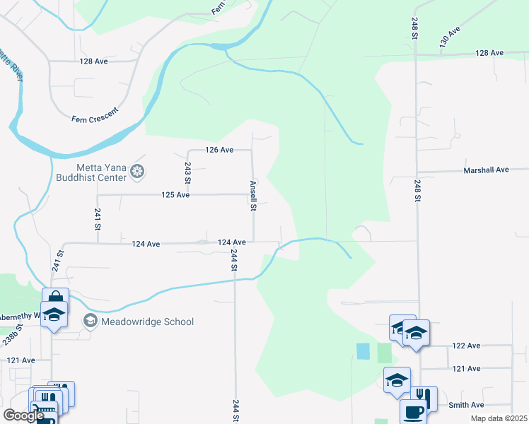 map of restaurants, bars, coffee shops, grocery stores, and more near 12460 Ansell Street in Maple Ridge
