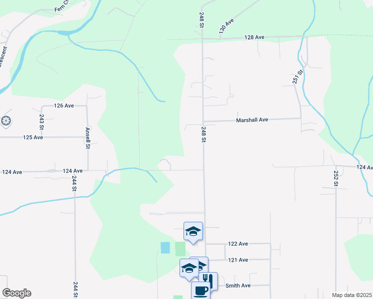 map of restaurants, bars, coffee shops, grocery stores, and more near 12465 248 Street in Maple Ridge