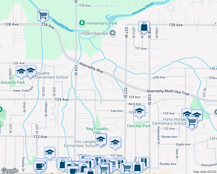 map of restaurants, bars, coffee shops, grocery stores, and more near 22653 Kendrick Loop in Maple Ridge