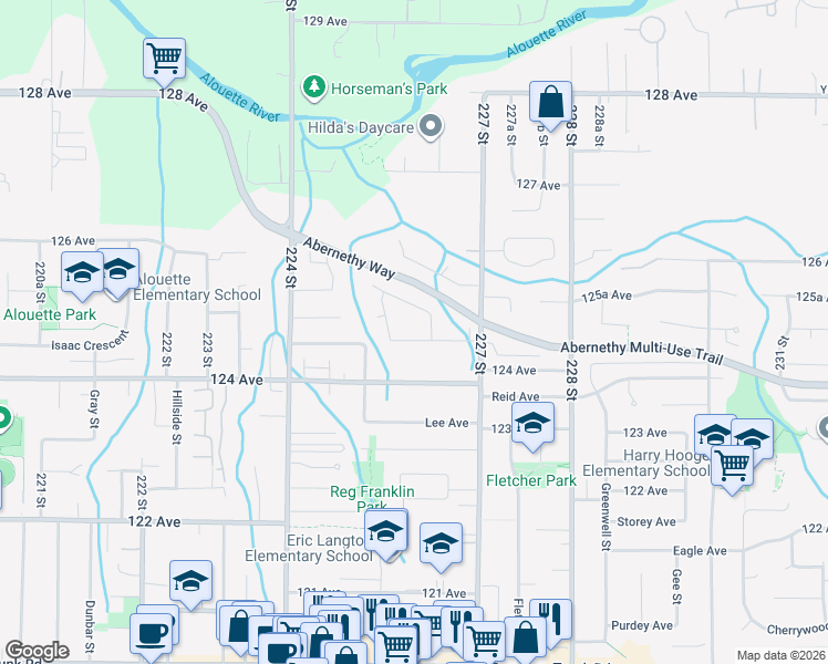 map of restaurants, bars, coffee shops, grocery stores, and more near 22652 Kendrick Loop in Maple Ridge