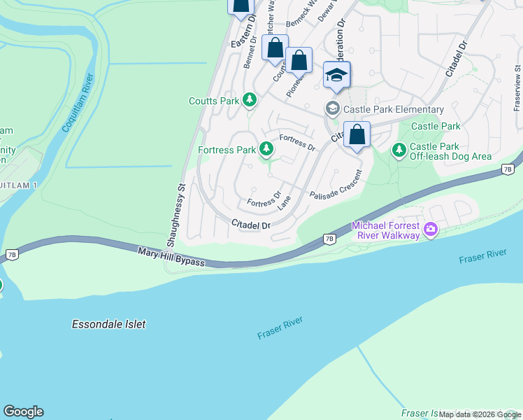 map of restaurants, bars, coffee shops, grocery stores, and more near 2677 Fortress Drive in Port Coquitlam