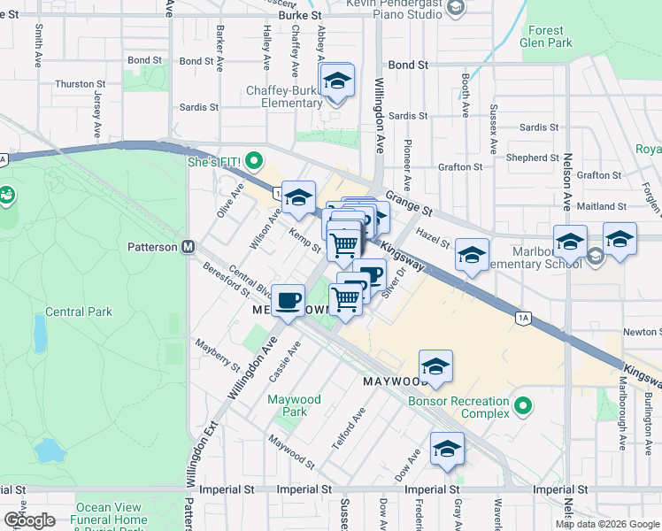 map of restaurants, bars, coffee shops, grocery stores, and more near 6088 Willingdon Avenue in Burnaby