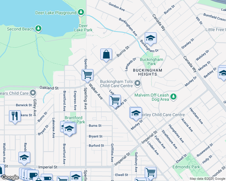 map of restaurants, bars, coffee shops, grocery stores, and more near 6142 Leibly Avenue in Burnaby