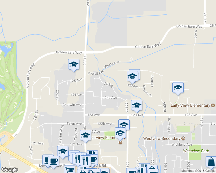 map of restaurants, bars, coffee shops, grocery stores, and more near in Maple Ridge