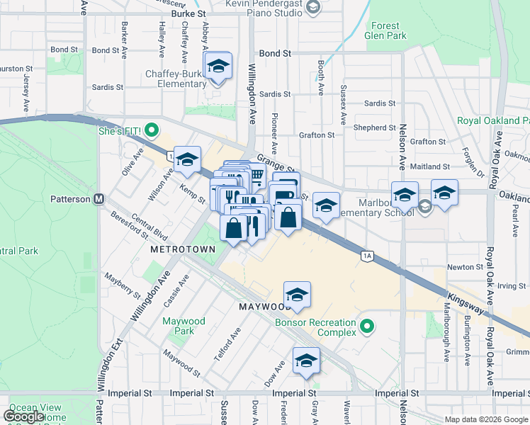 map of restaurants, bars, coffee shops, grocery stores, and more near 6000 McKay Avenue in Burnaby