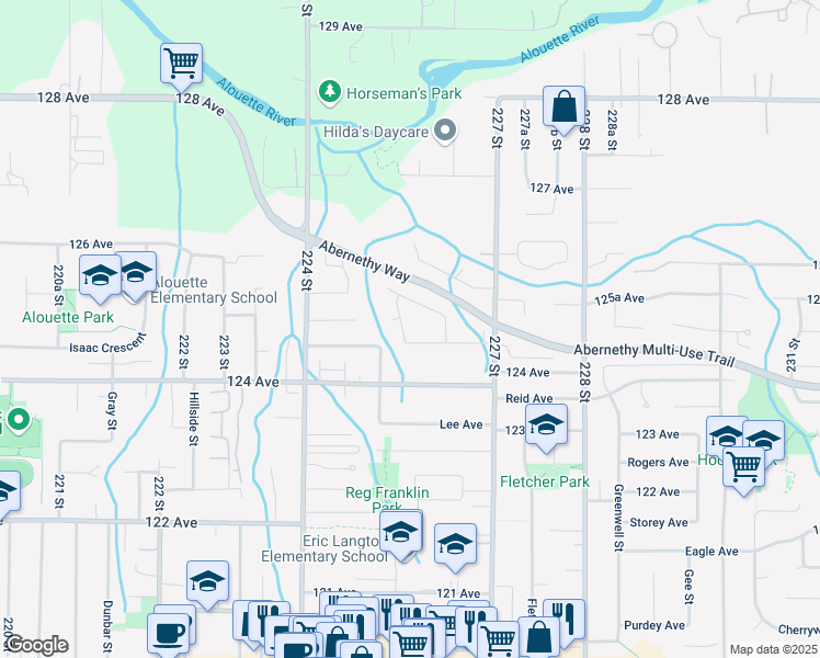 map of restaurants, bars, coffee shops, grocery stores, and more near 22637 Kendrick Loop in Maple Ridge