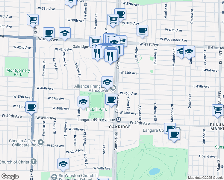 map of restaurants, bars, coffee shops, grocery stores, and more near in Vancouver