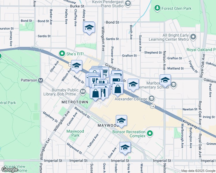 map of restaurants, bars, coffee shops, grocery stores, and more near 6 McKay Avenue in Burnaby