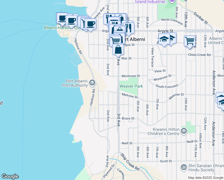 map of restaurants, bars, coffee shops, grocery stores, and more near 5061 Melrose Street in Port Alberni