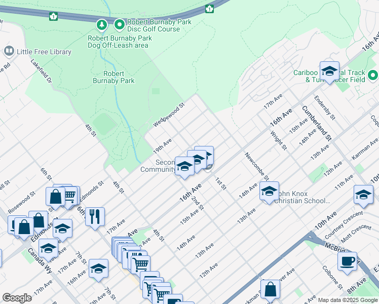 map of restaurants, bars, coffee shops, grocery stores, and more near 7419 1st Street in Burnaby
