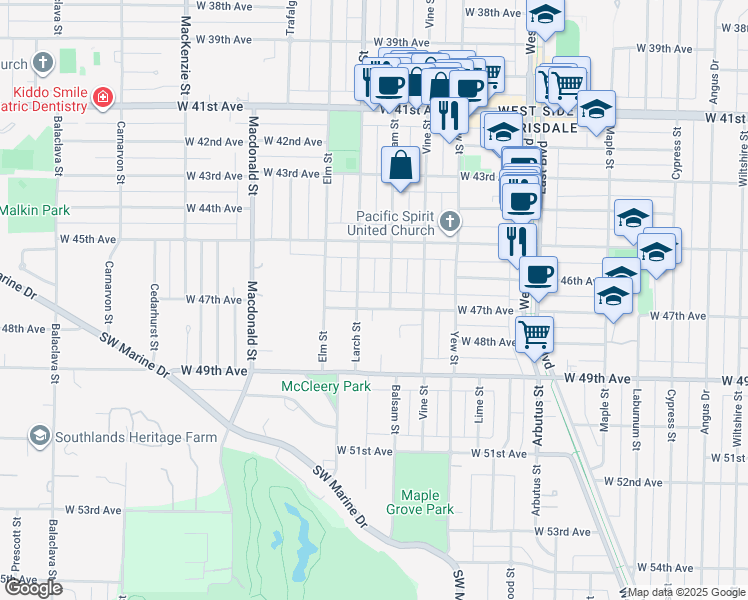 map of restaurants, bars, coffee shops, grocery stores, and more near 2443 West 47th Avenue in Vancouver