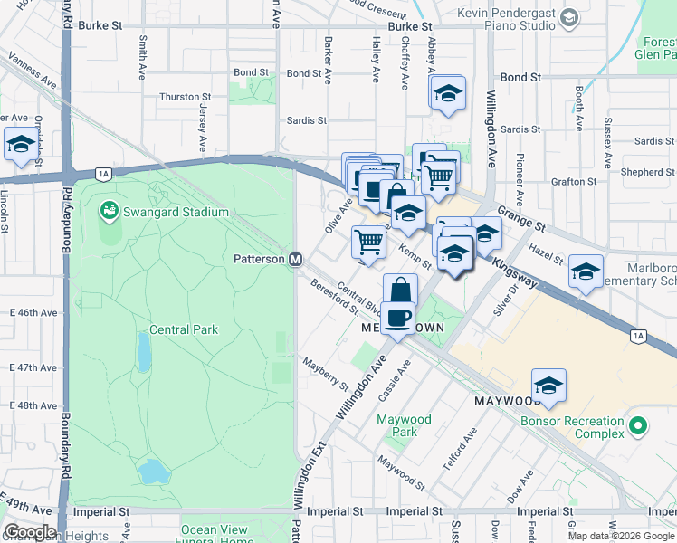 map of restaurants, bars, coffee shops, grocery stores, and more near 6087 Wilson Avenue in Burnaby