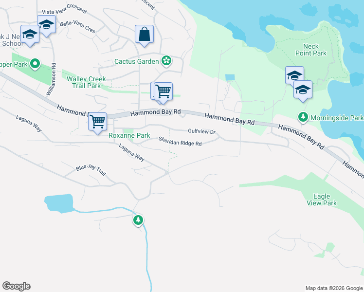 map of restaurants, bars, coffee shops, grocery stores, and more near 4579 Sheridan Ridge Road in Nanaimo
