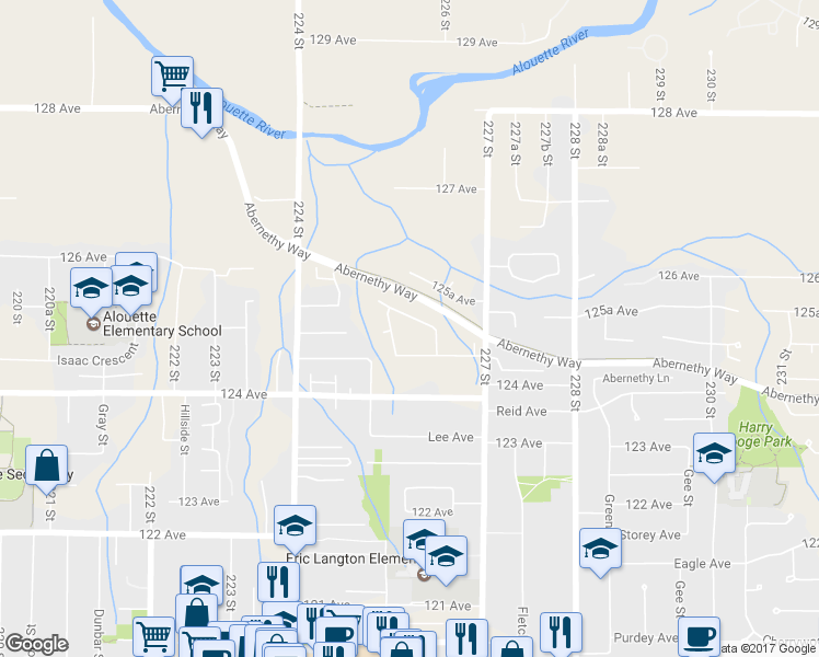 map of restaurants, bars, coffee shops, grocery stores, and more near 22535 Kendrick Loop in Maple Ridge
