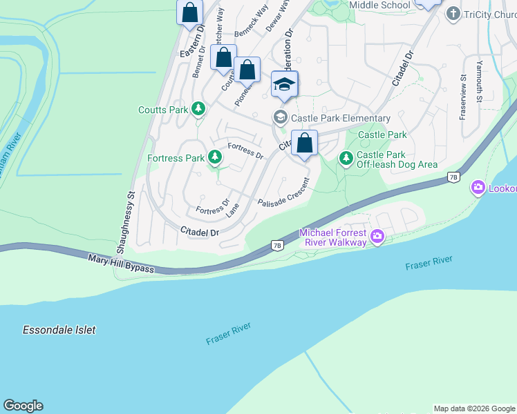 map of restaurants, bars, coffee shops, grocery stores, and more near 2594 Palisade Crescent in Port Coquitlam