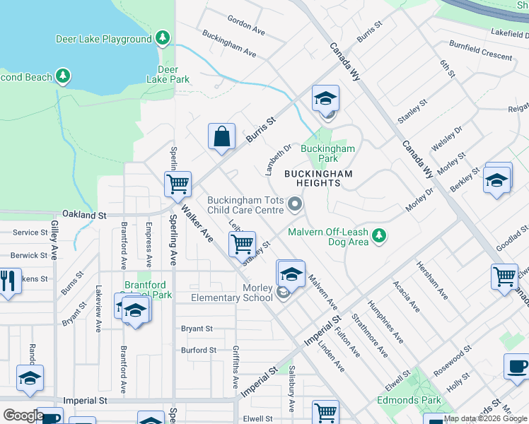 map of restaurants, bars, coffee shops, grocery stores, and more near 6174 Malvern Avenue in Burnaby