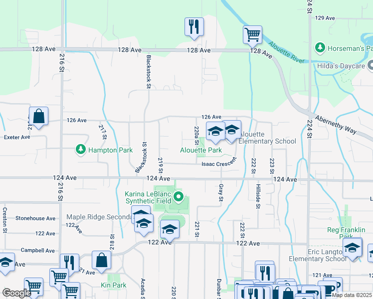map of restaurants, bars, coffee shops, grocery stores, and more near 12514 220 Street in Maple Ridge