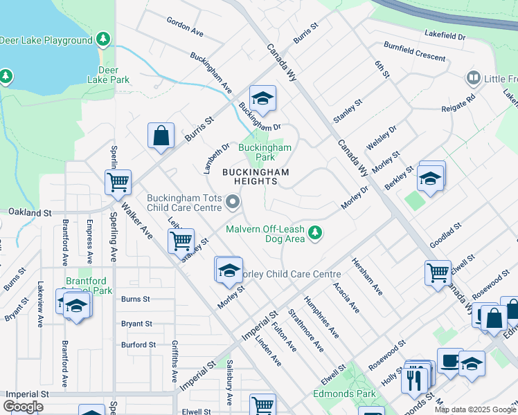 map of restaurants, bars, coffee shops, grocery stores, and more near 6377 Charing Court in Burnaby