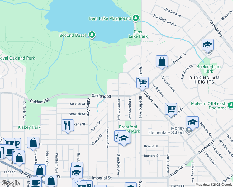 map of restaurants, bars, coffee shops, grocery stores, and more near 5939 Brantford Avenue in Burnaby