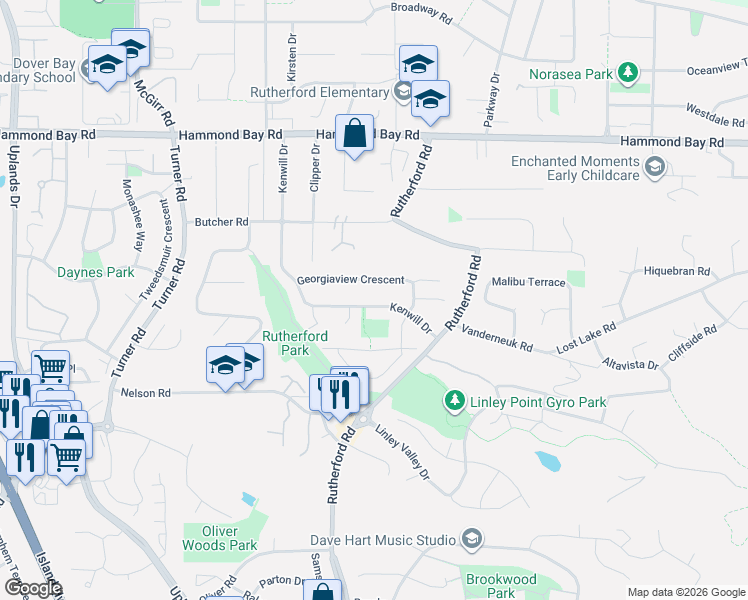 map of restaurants, bars, coffee shops, grocery stores, and more near 5356 Kenwill Drive in Nanaimo