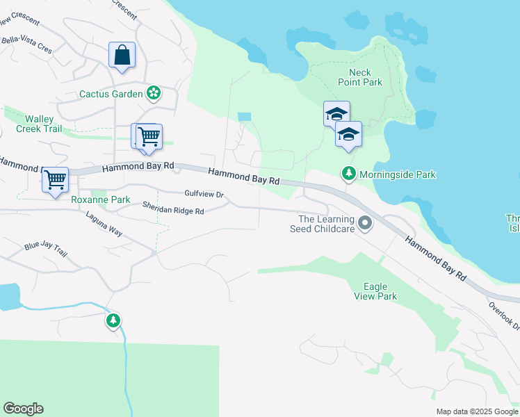 map of restaurants, bars, coffee shops, grocery stores, and more near Gulfview Drive in Nanaimo