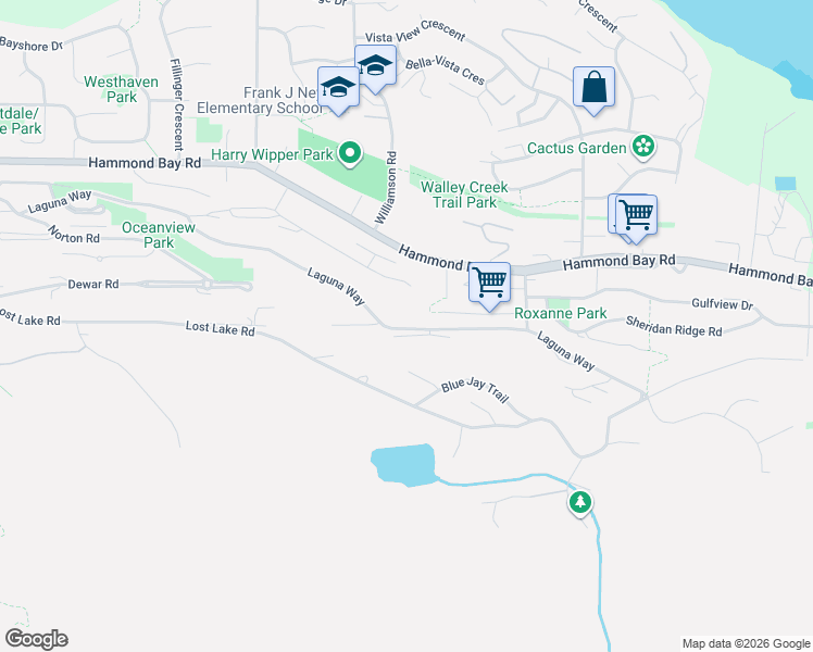 map of restaurants, bars, coffee shops, grocery stores, and more near 4990 Laguna Way in Nanaimo