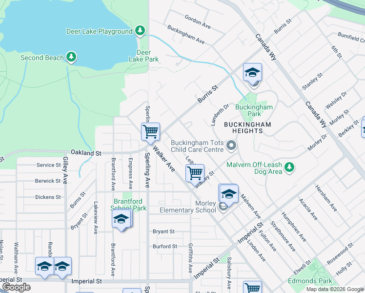 map of restaurants, bars, coffee shops, grocery stores, and more near 6056 Leibly Avenue in Burnaby