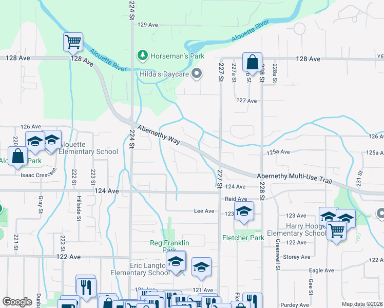 map of restaurants, bars, coffee shops, grocery stores, and more near 22531 Kendrick Loop in Maple Ridge