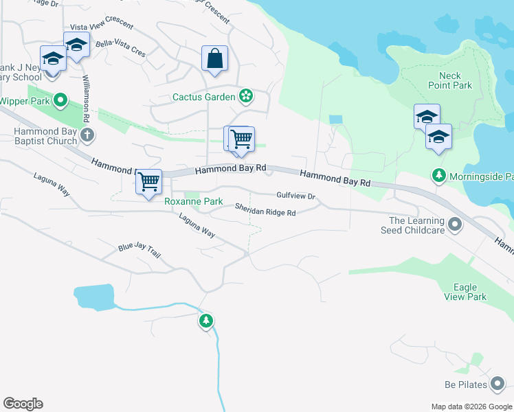 map of restaurants, bars, coffee shops, grocery stores, and more near 4592 Sheridan Ridge Road in Nanaimo