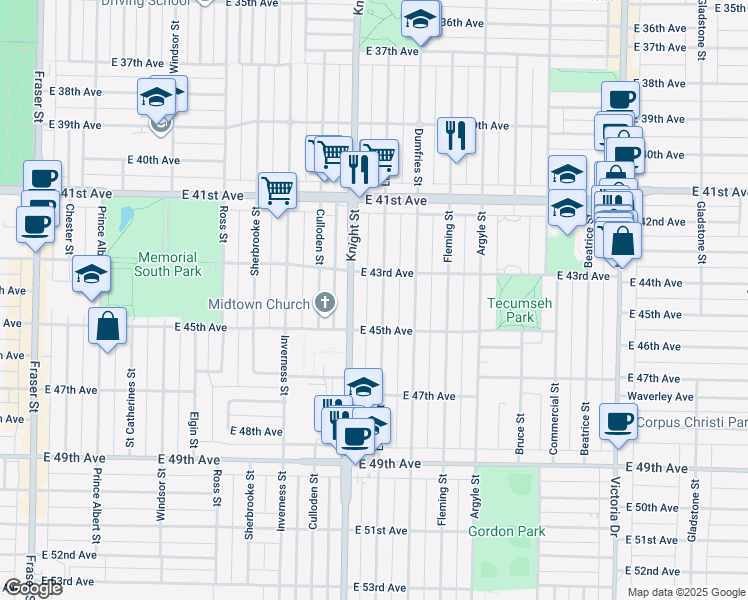 map of restaurants, bars, coffee shops, grocery stores, and more near 6009 Lanark Street in Vancouver