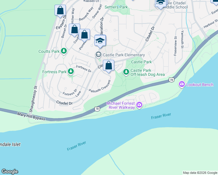 map of restaurants, bars, coffee shops, grocery stores, and more near 2556 Palisade Crescent in Port Coquitlam
