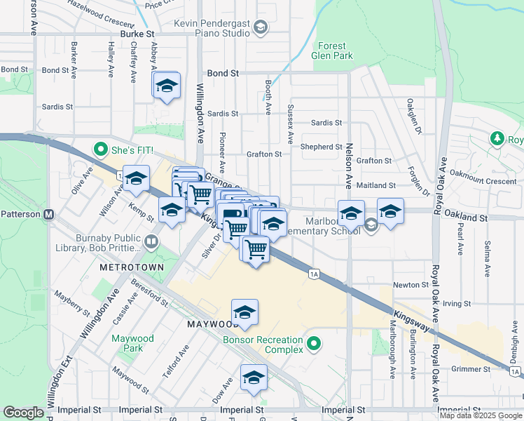 map of restaurants, bars, coffee shops, grocery stores, and more near in Burnaby