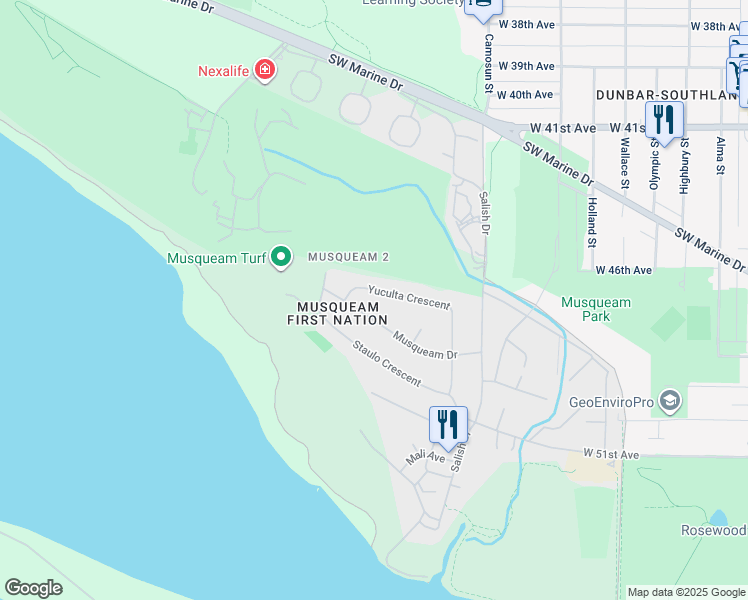 map of restaurants, bars, coffee shops, grocery stores, and more near 4262 Yuculta Crescent in Vancouver