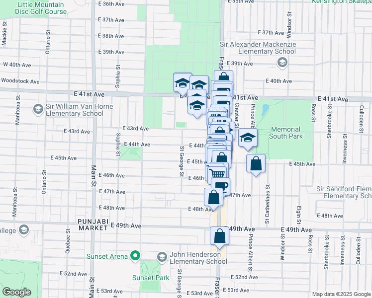 map of restaurants, bars, coffee shops, grocery stores, and more near 518 East 44th Avenue in Vancouver