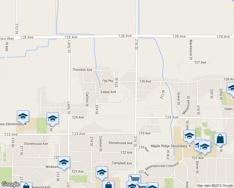 map of restaurants, bars, coffee shops, grocery stores, and more near 21500 Exeter Avenue in Maple Ridge