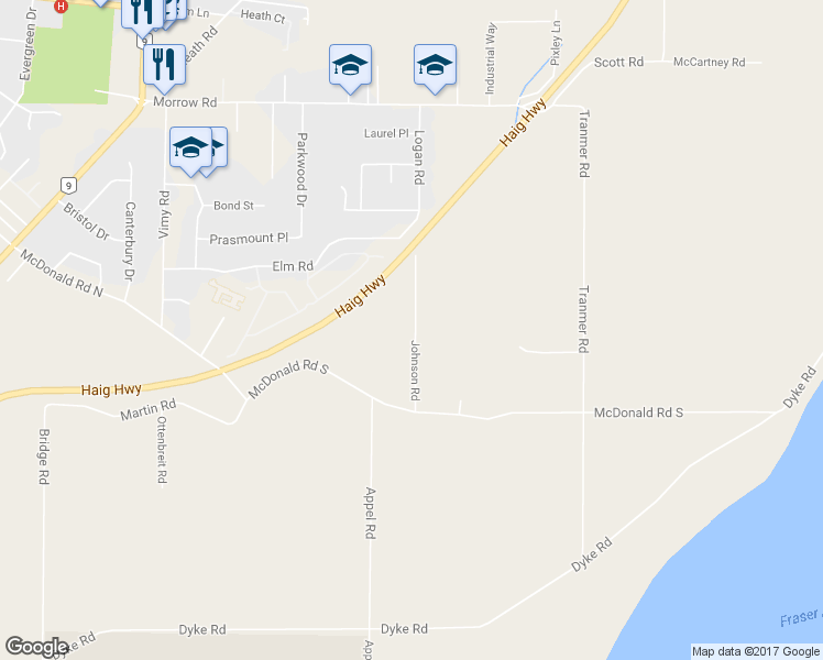 map of restaurants, bars, coffee shops, grocery stores, and more near 1460 Johnson Road in Agassiz