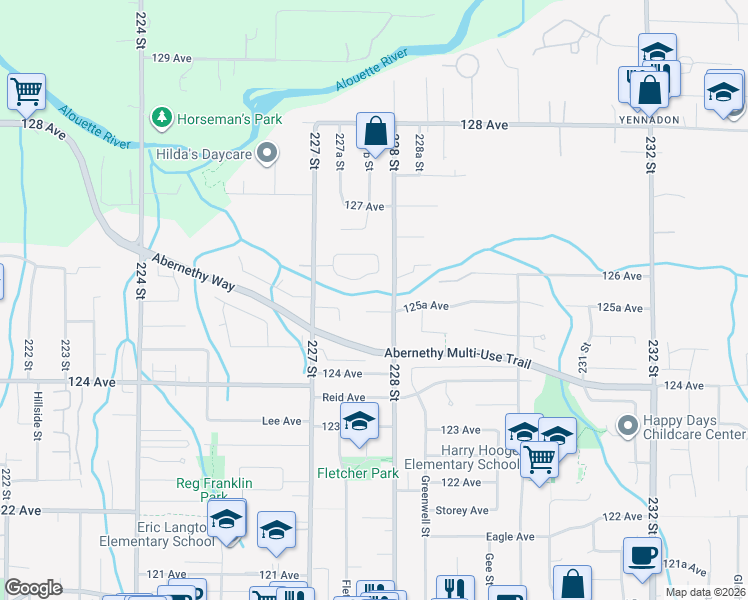 map of restaurants, bars, coffee shops, grocery stores, and more near 22779 125A Avenue in Maple Ridge